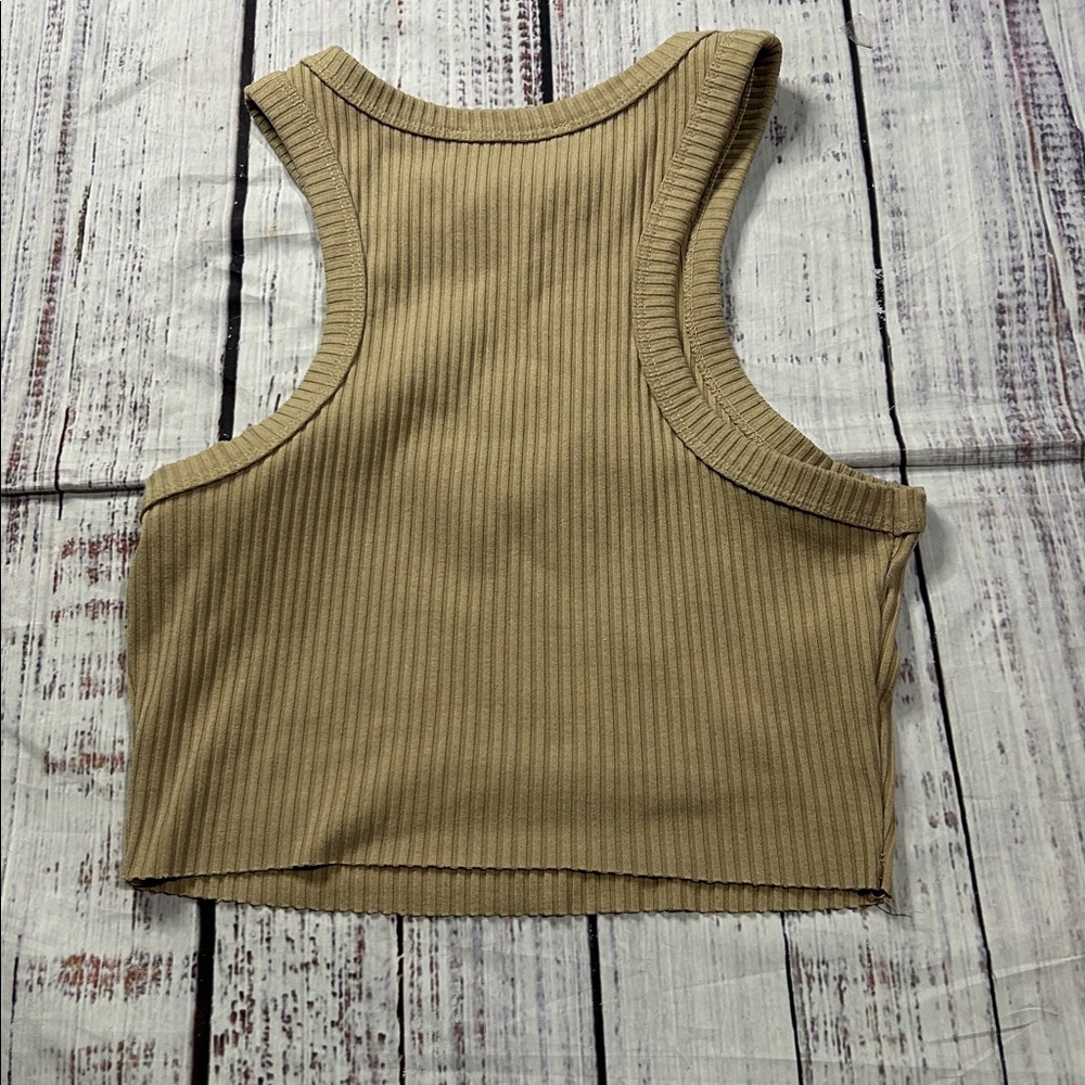 12th Tribe Ribbed Cropped Tank Top in Khaki - Picture 3 of 3